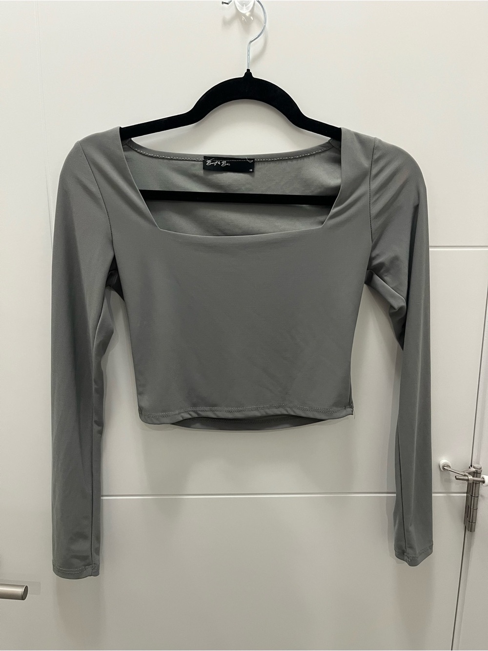 Brit + Bri Grey Square-Neck Long Sleeve Cropped Top
